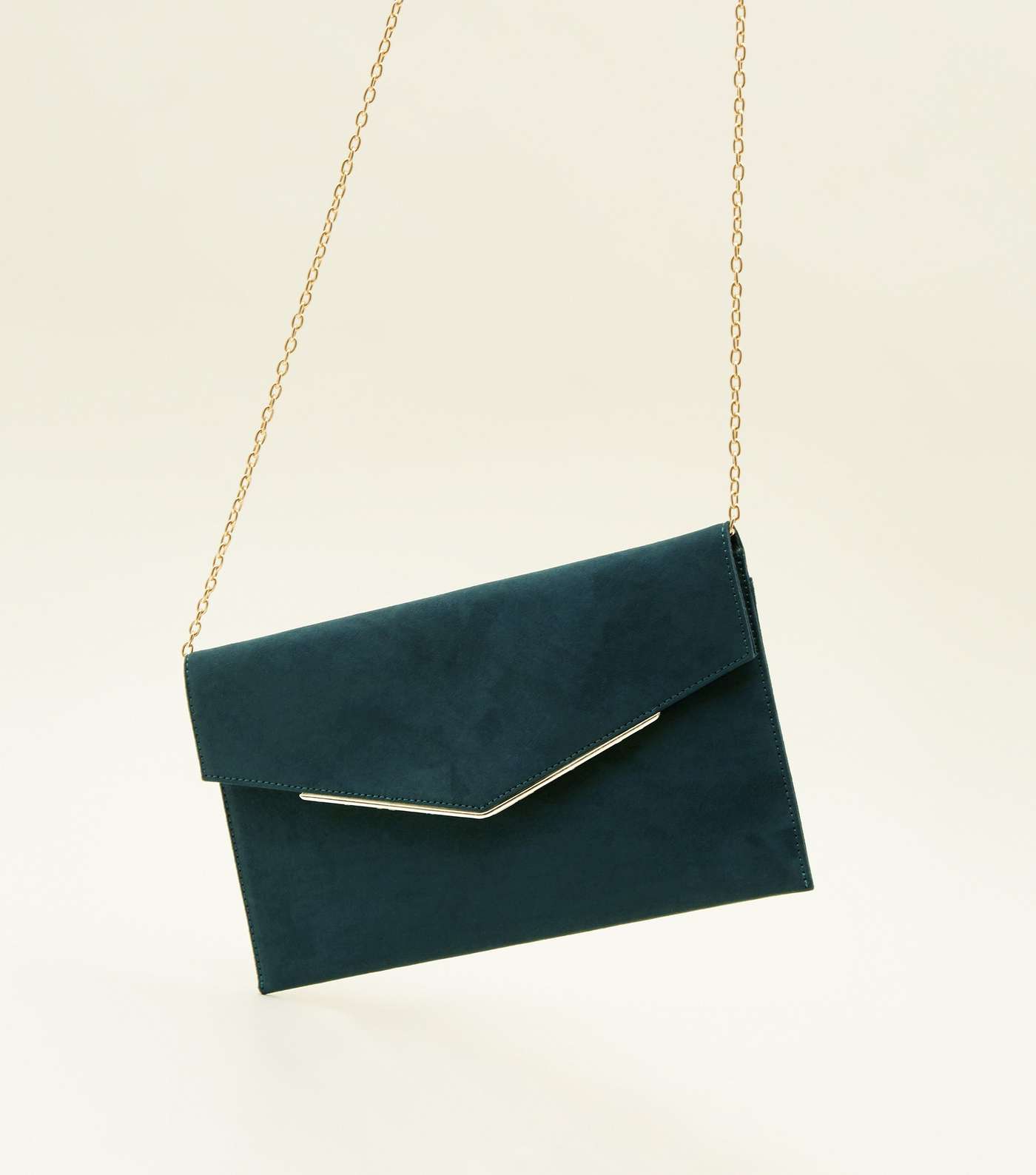 Dark Green Metal Trim Envelope Clutch Bag Image 4