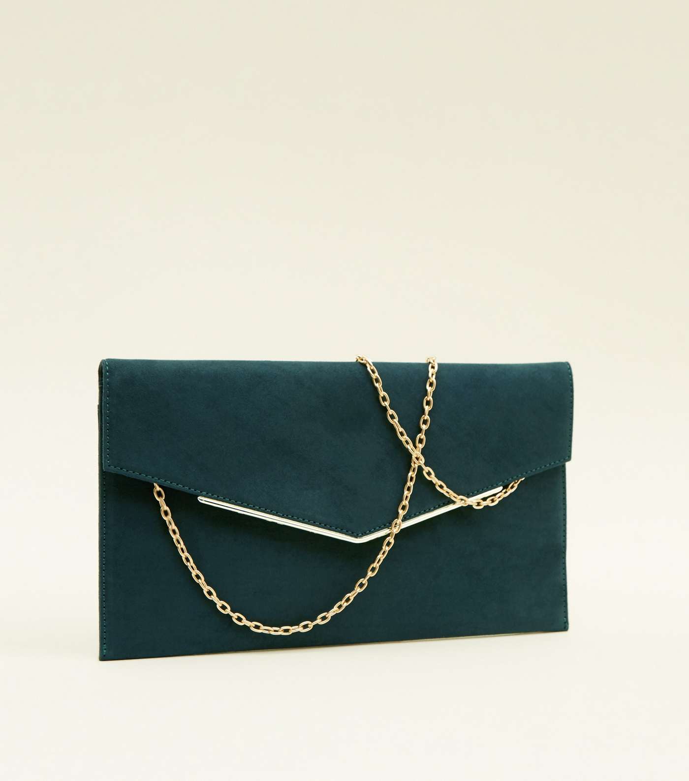 Dark Green Metal Trim Envelope Clutch Bag Image 6