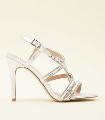 silver strappy heels new look