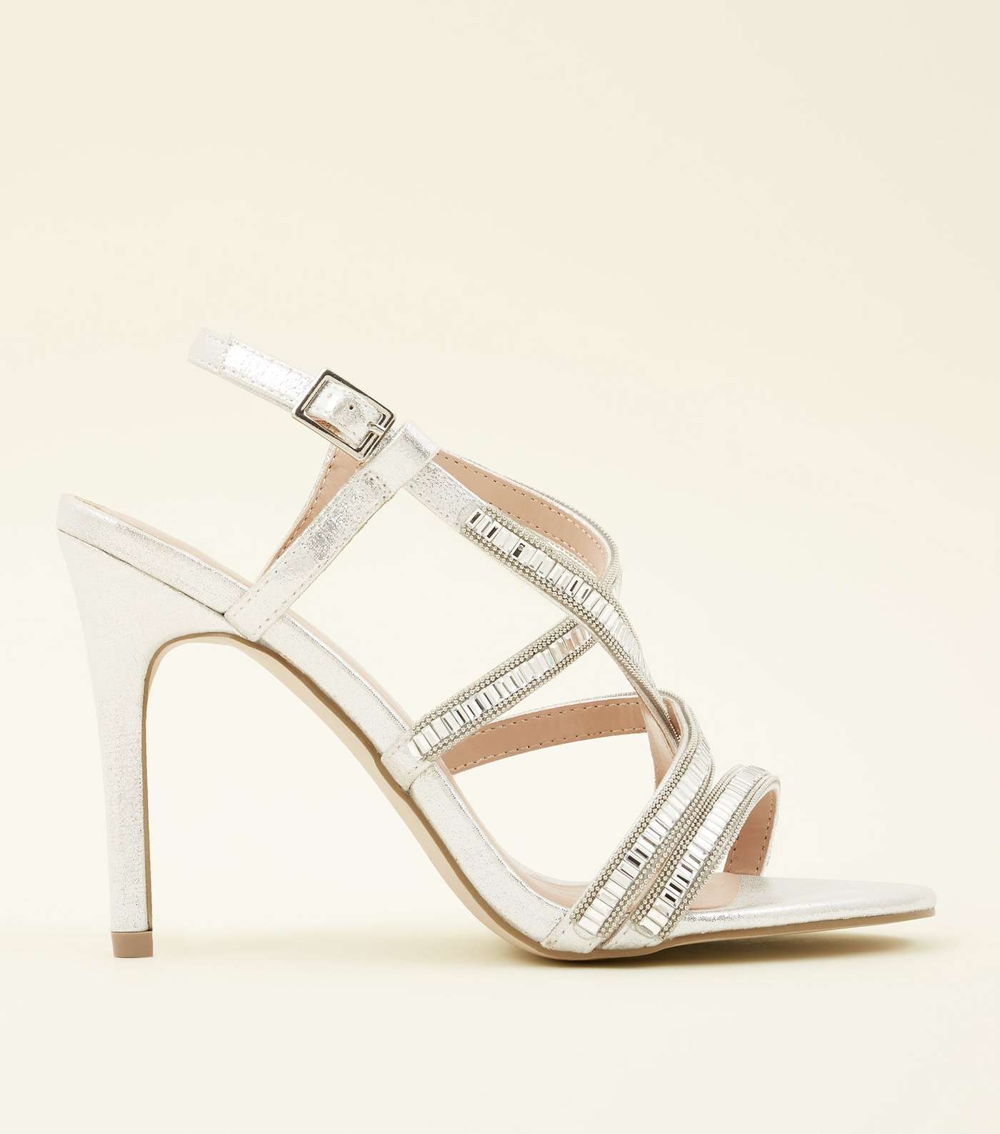 Silver Gem Embellished Strappy Stiletto Sandals