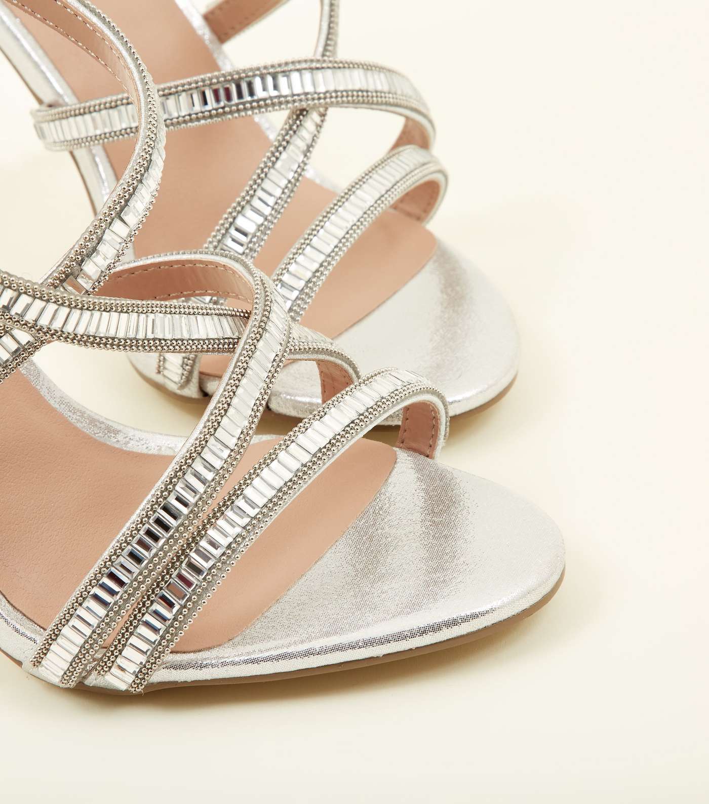 Silver Gem Embellished Strappy Stiletto Sandals Image 3