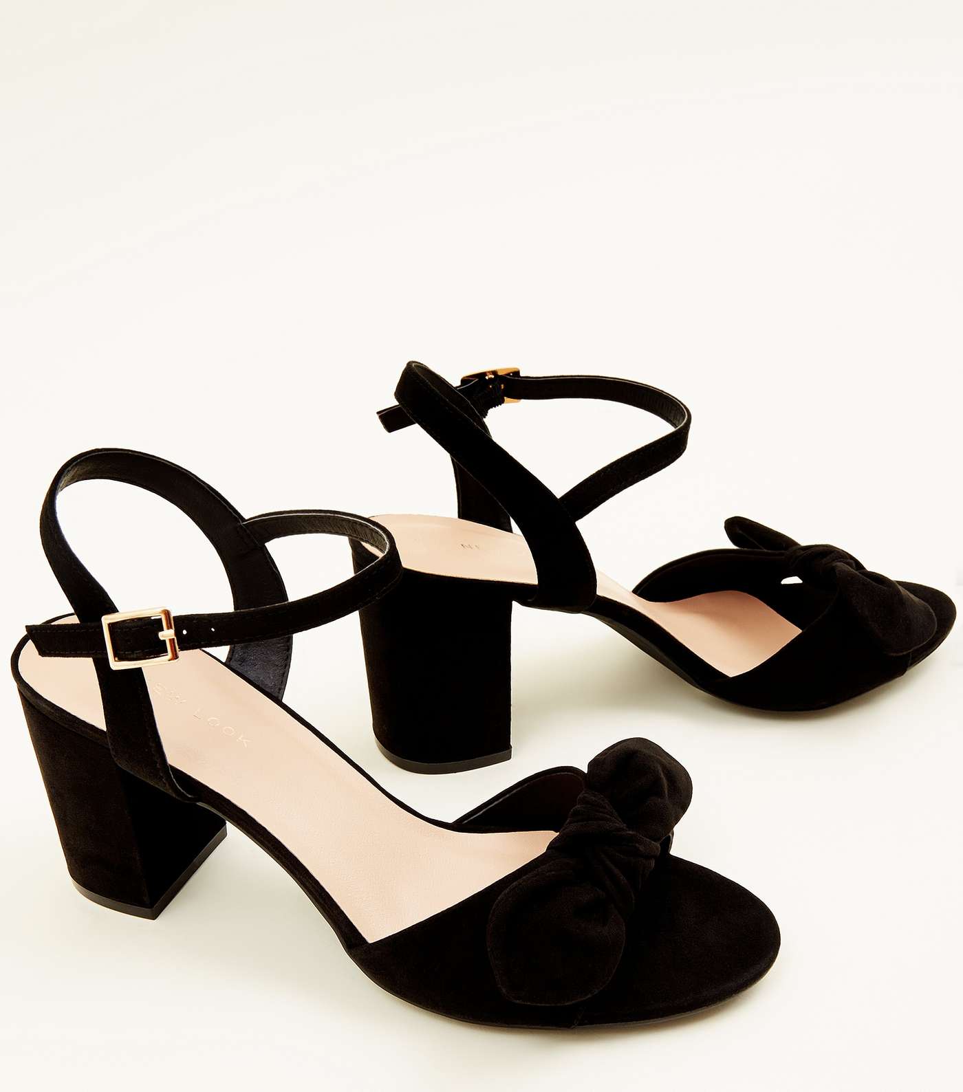 Black Suedette Bow Strap Block Heels Image 4