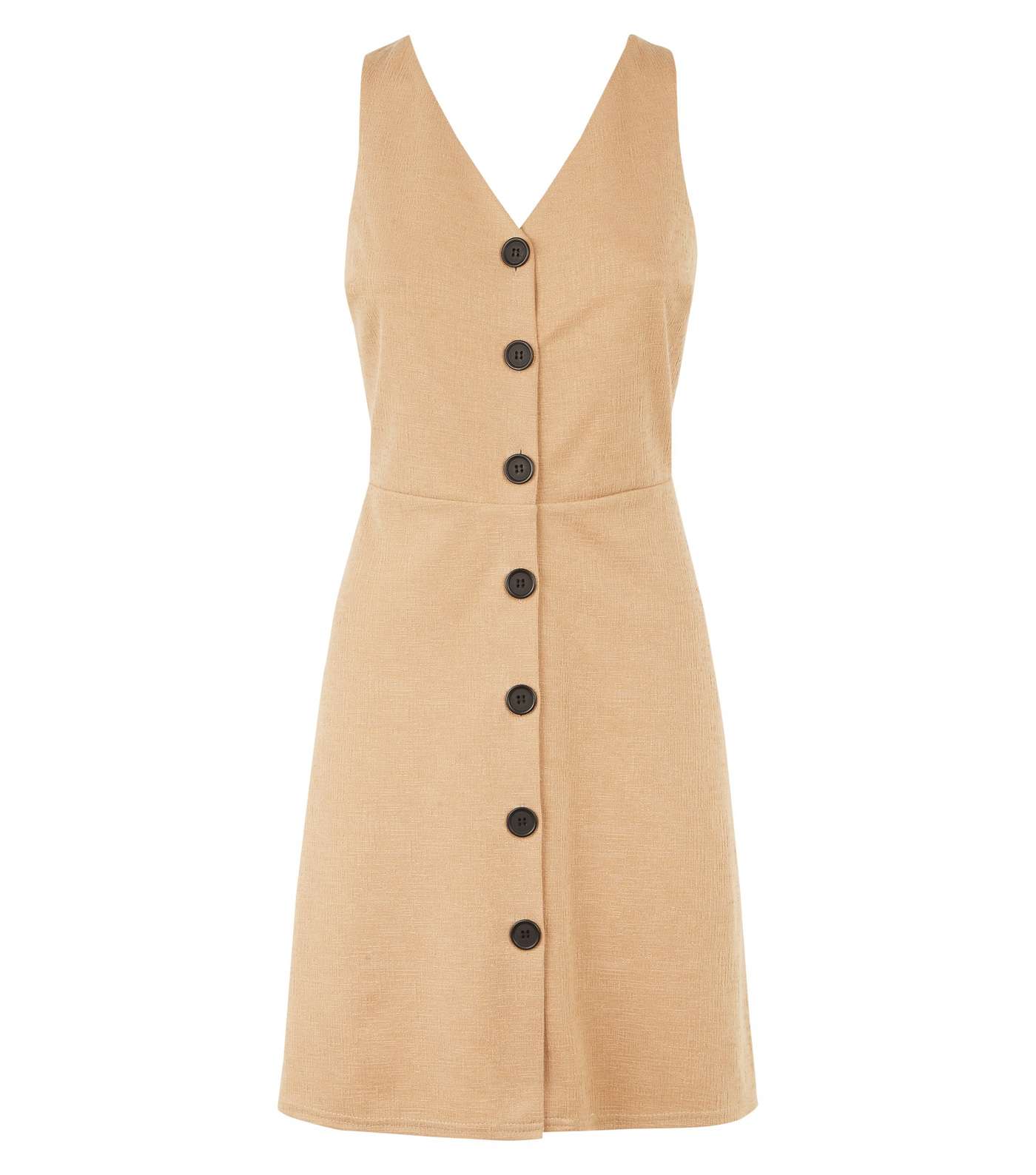 Camel Crosshatch Button Front Pinafore Dress Image 4