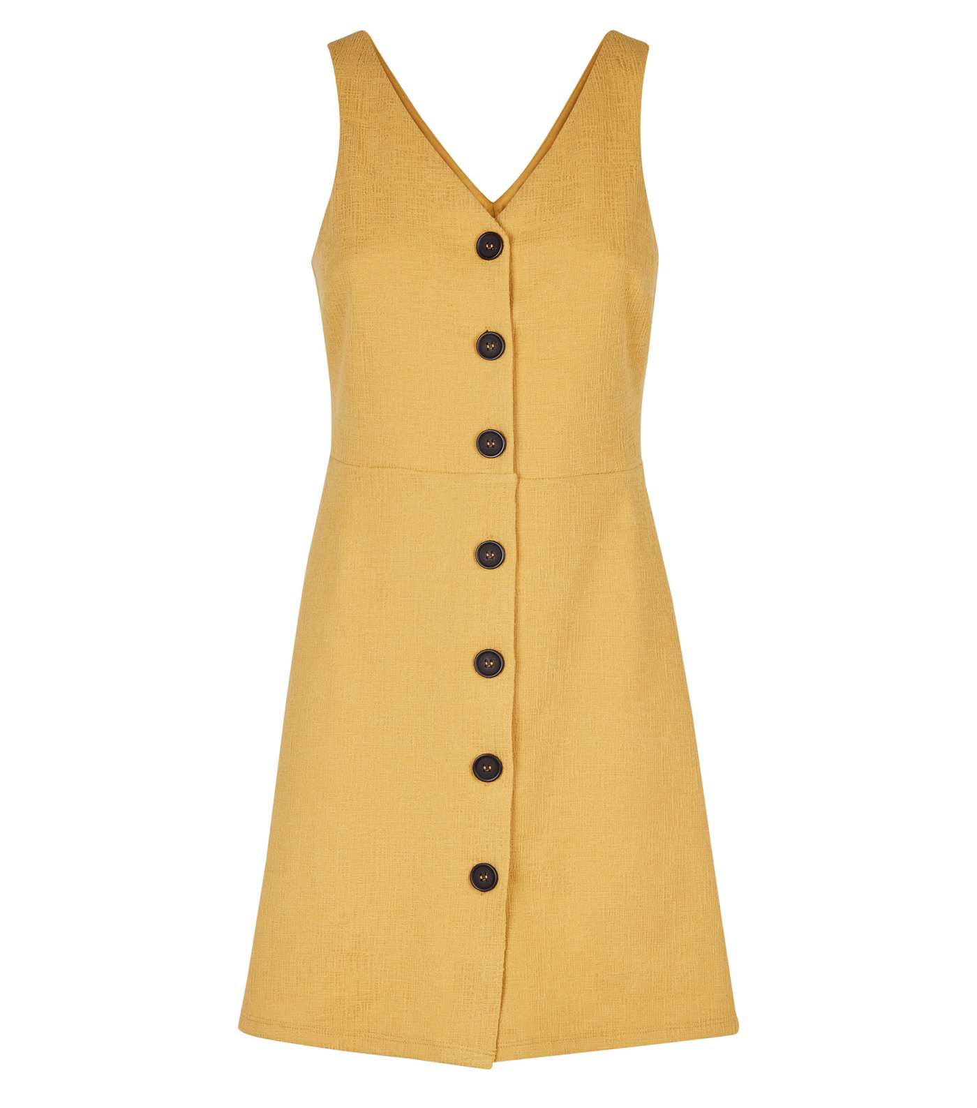 Mustard Crosshatch Button Front Pinafore Dress Image 4