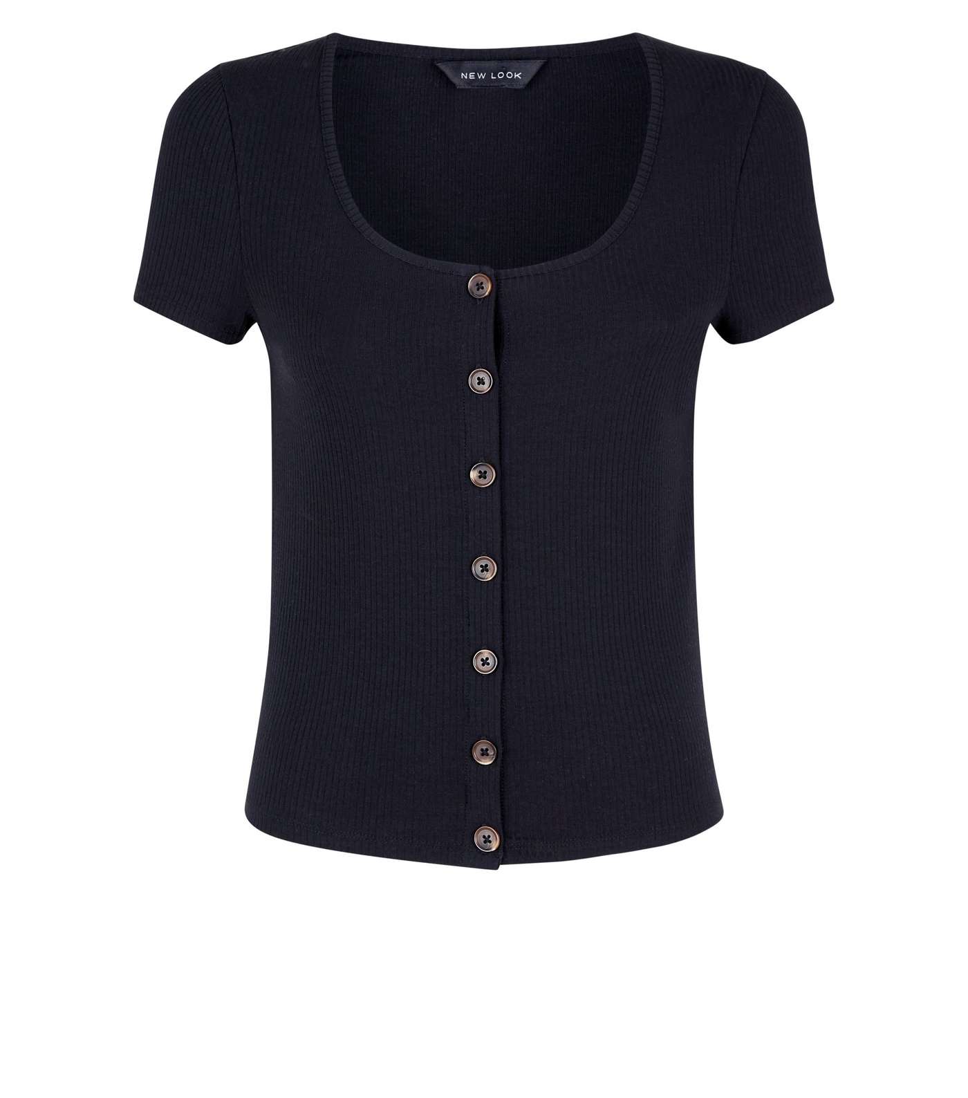 Black Button Front Ribbed T-Shirt Image 4