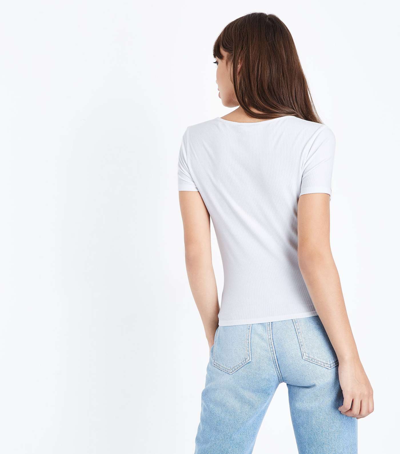 White Button Front Ribbed T-Shirt Image 3