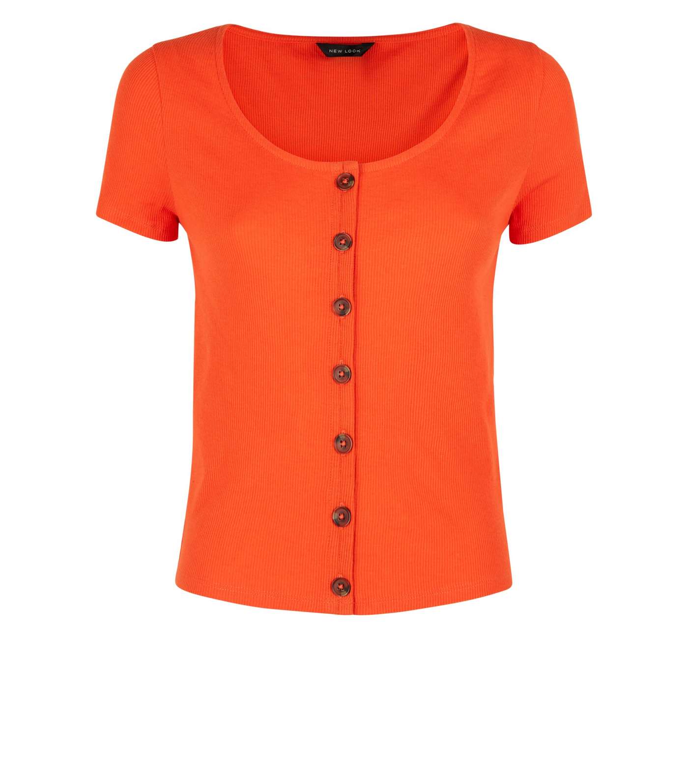 Orange Button Front Ribbed T-Shirt Image 4