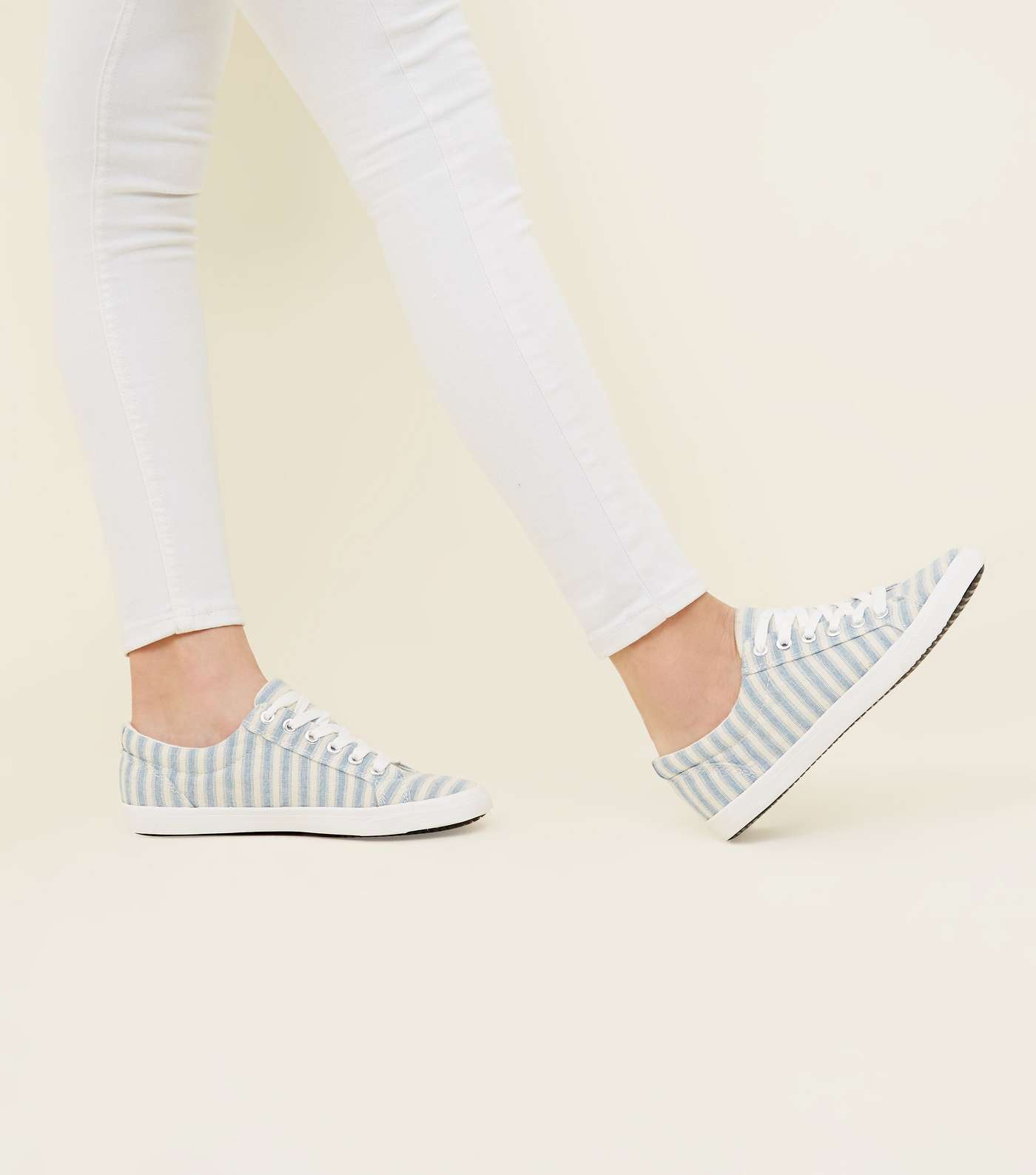 Girls Blue Canvas Stripe Lace Up Trainers Image 2