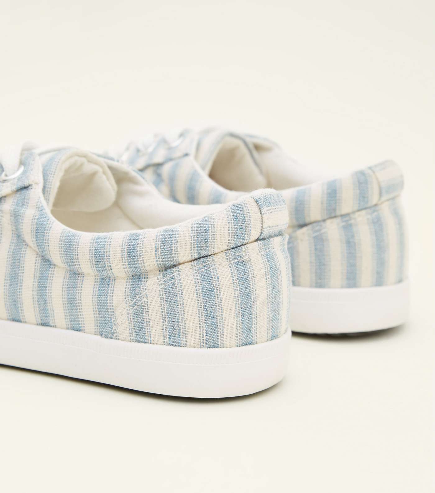 Girls Blue Canvas Stripe Lace Up Trainers Image 4