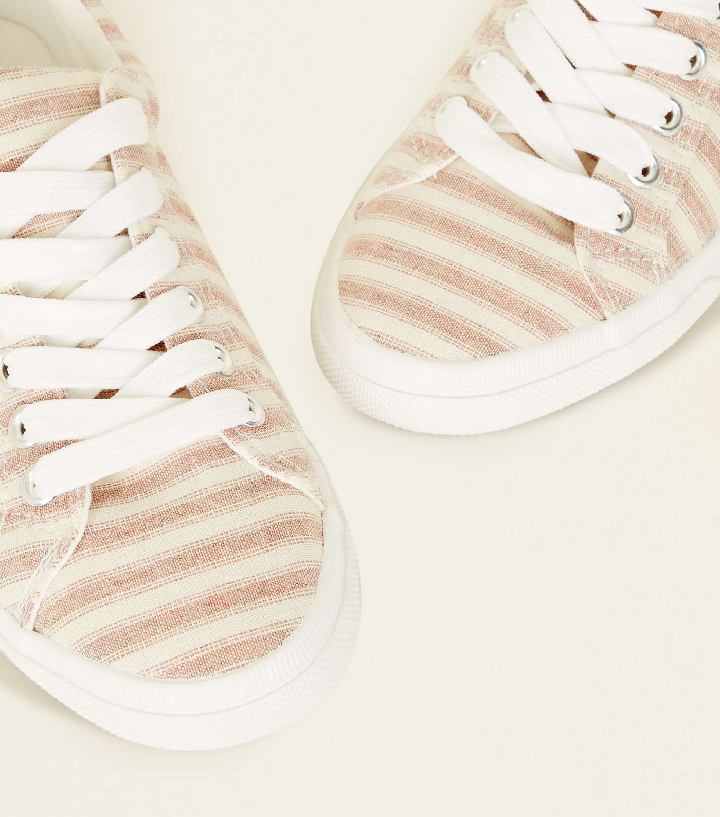 Girls Pink Canvas Stripe Lace Up Trainers Image 4