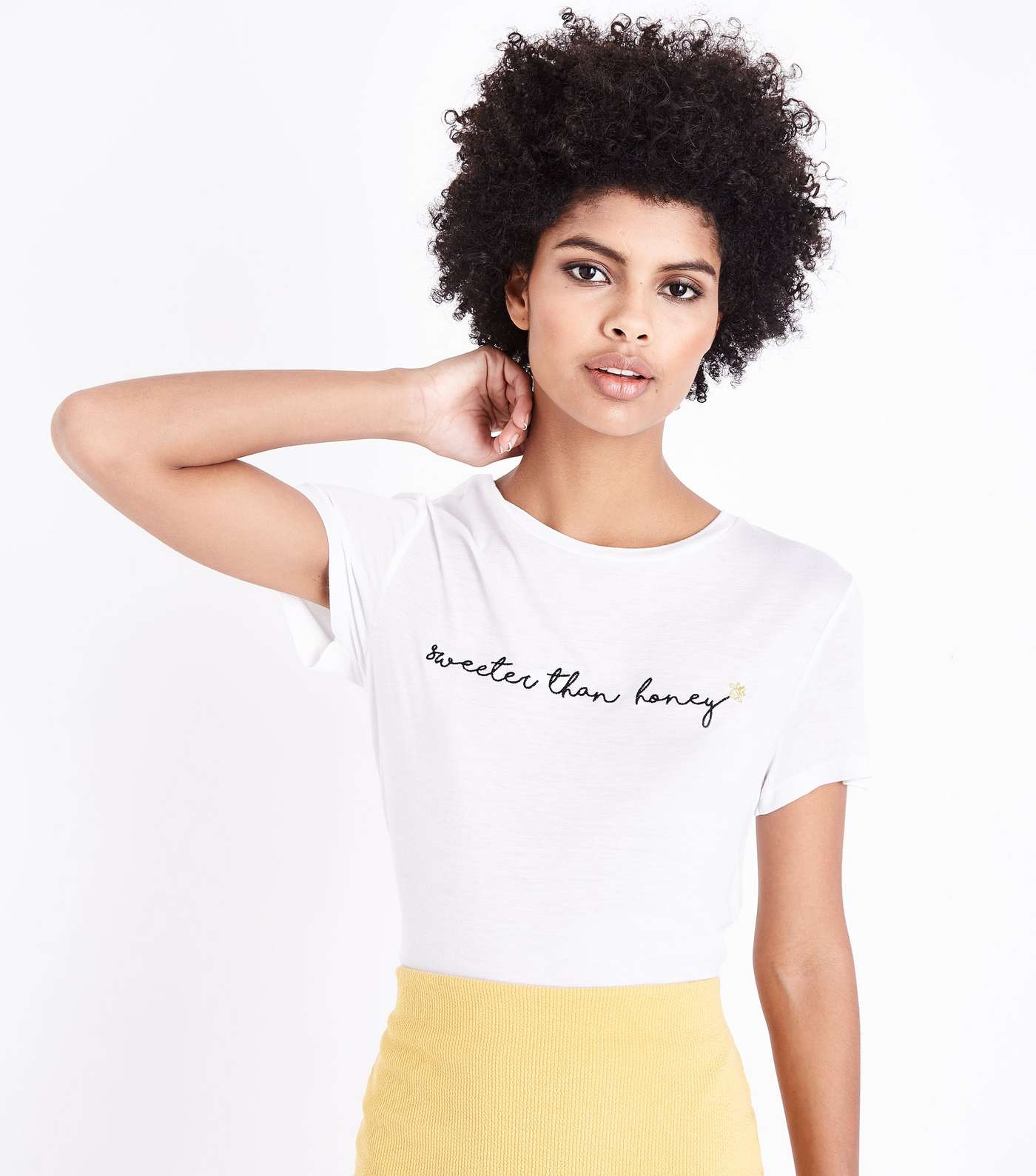 White Sweeter Than Honey Embroidered T-Shirt