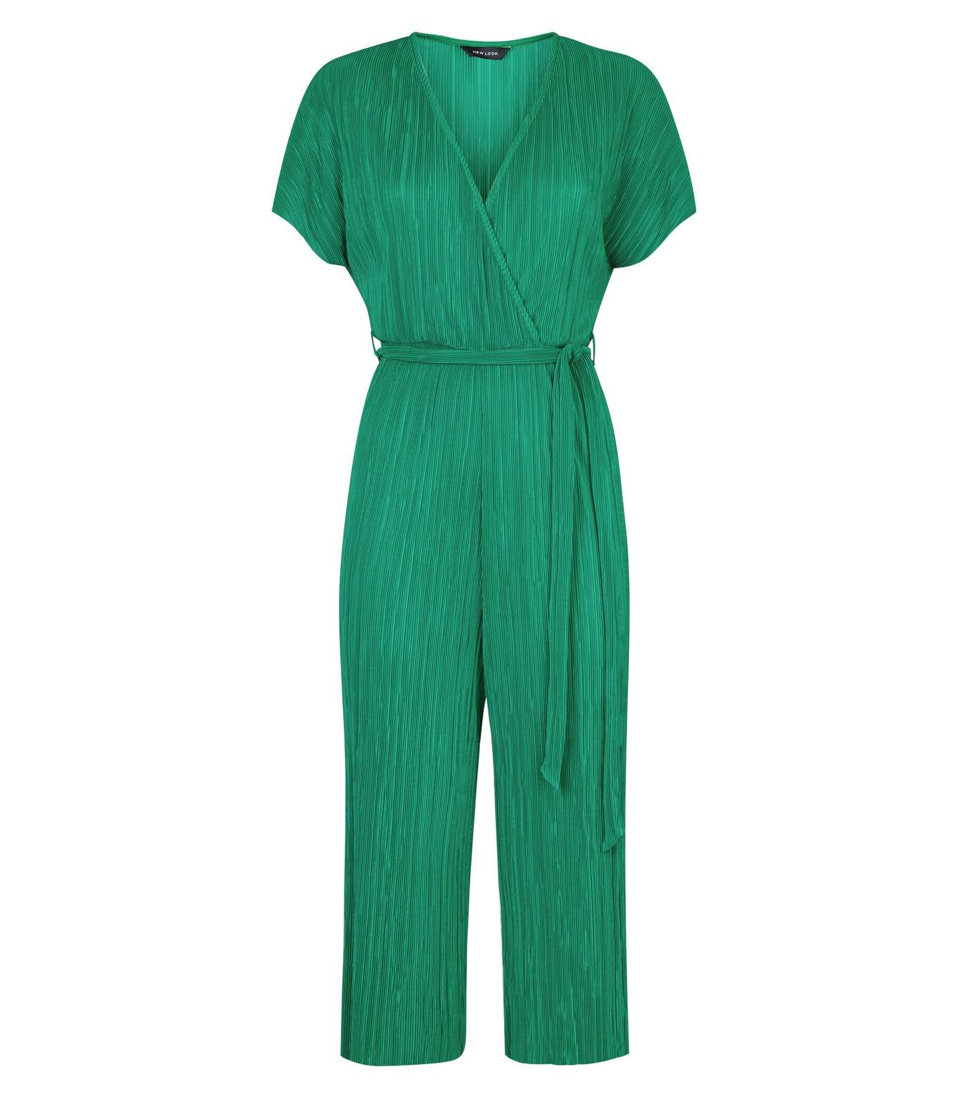 Green Plissé Wrap Front Culotte Jumpsuit Image 4
