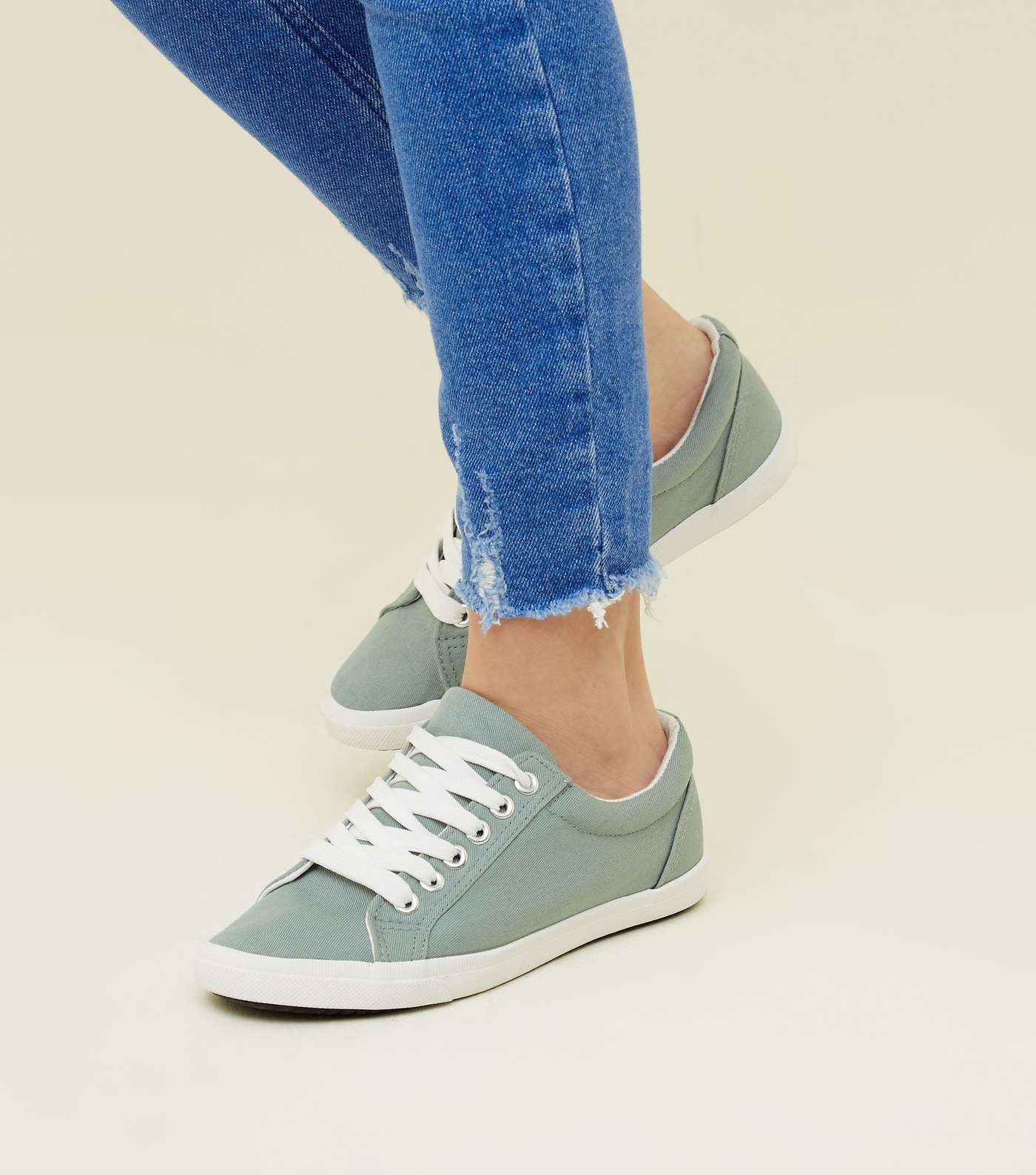 Girls Mint Green Canvas Lace Up Trainers Image 2