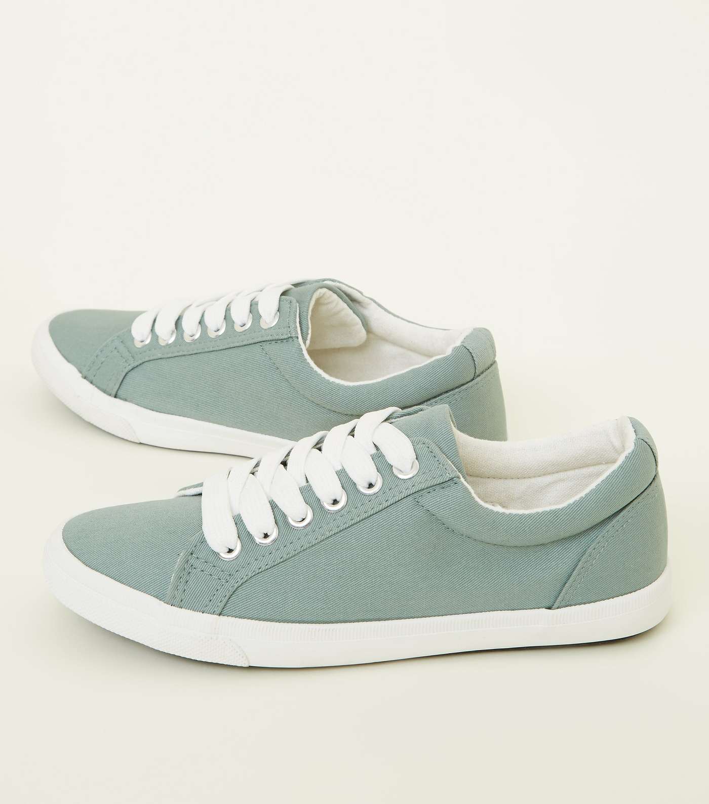 Girls Mint Green Canvas Lace Up Trainers Image 4
