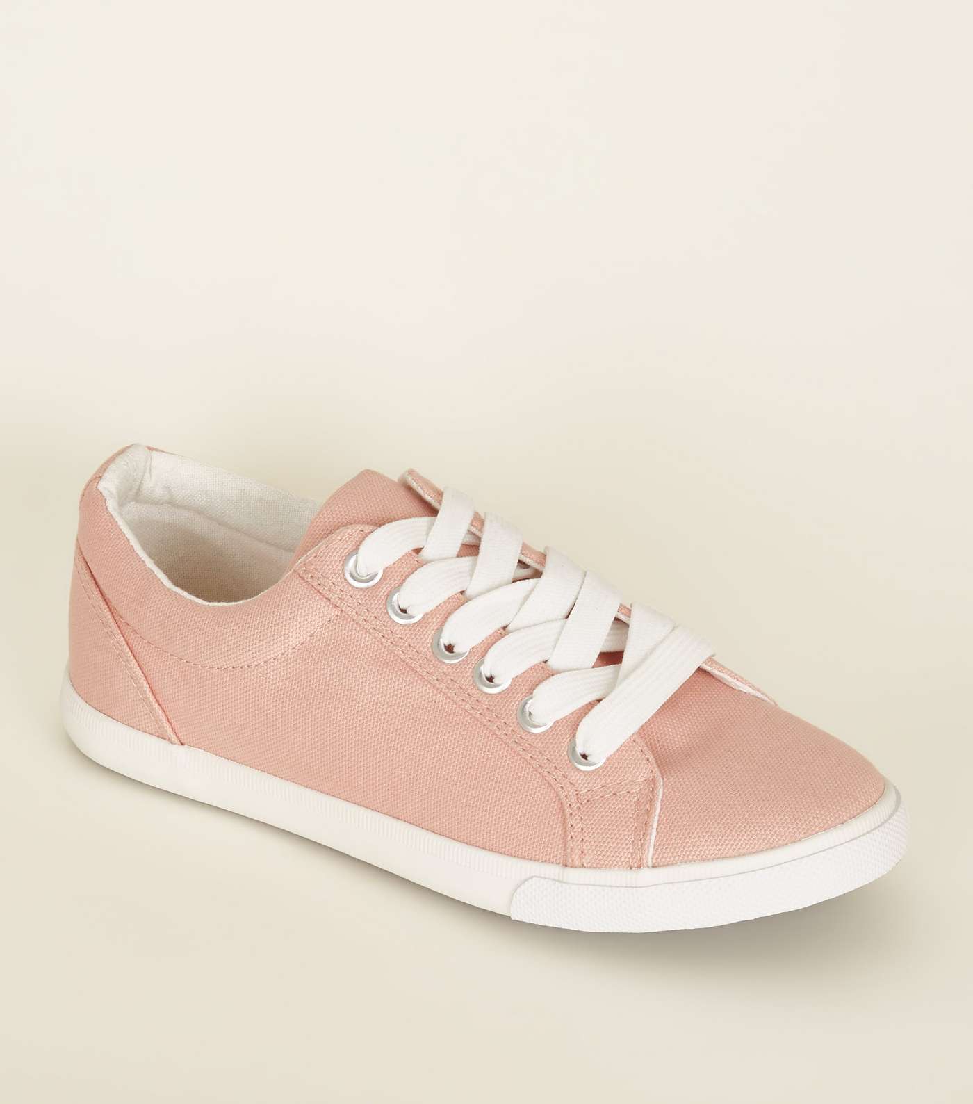 Girls Light Coral Canvas Lace Up Trainers