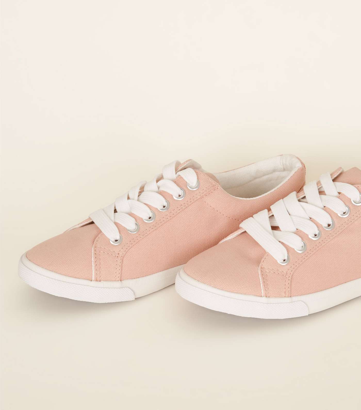 Girls Light Coral Canvas Lace Up Trainers Image 3