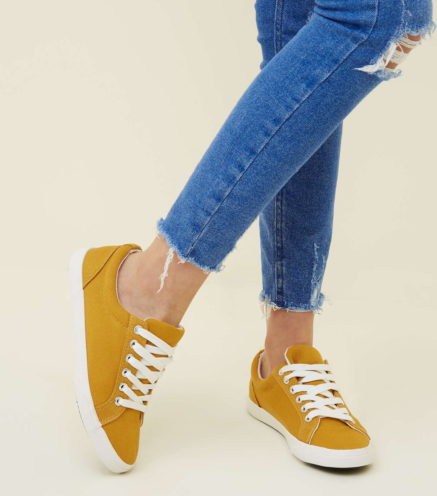 Girls Yellow Canvas Lace Up Trainers Image 2
