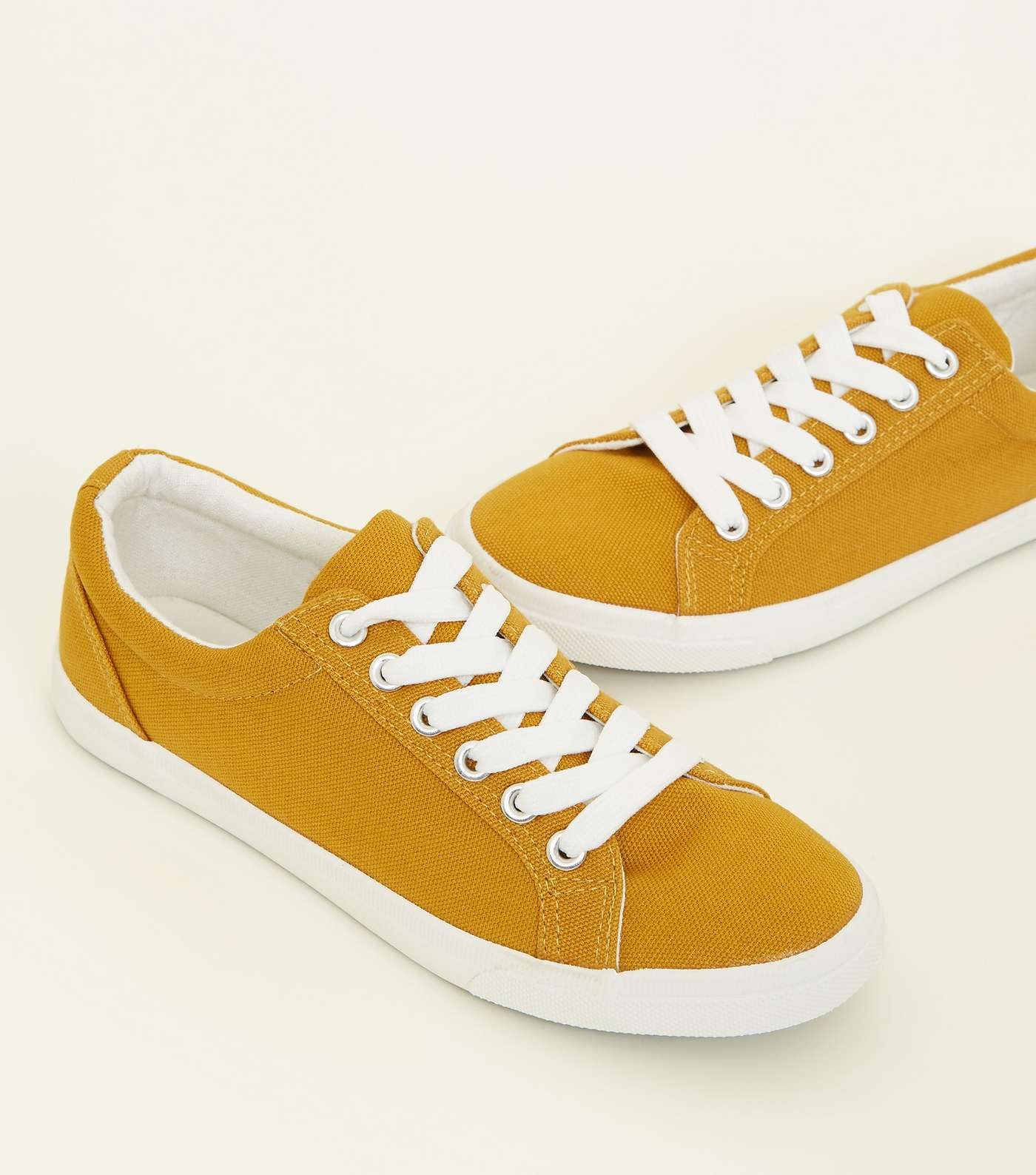Girls Yellow Canvas Lace Up Trainers Image 4