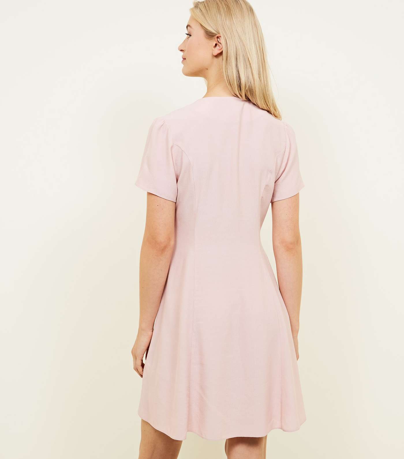 Pale Pink V Neck Button Front Tea Dress Image 3