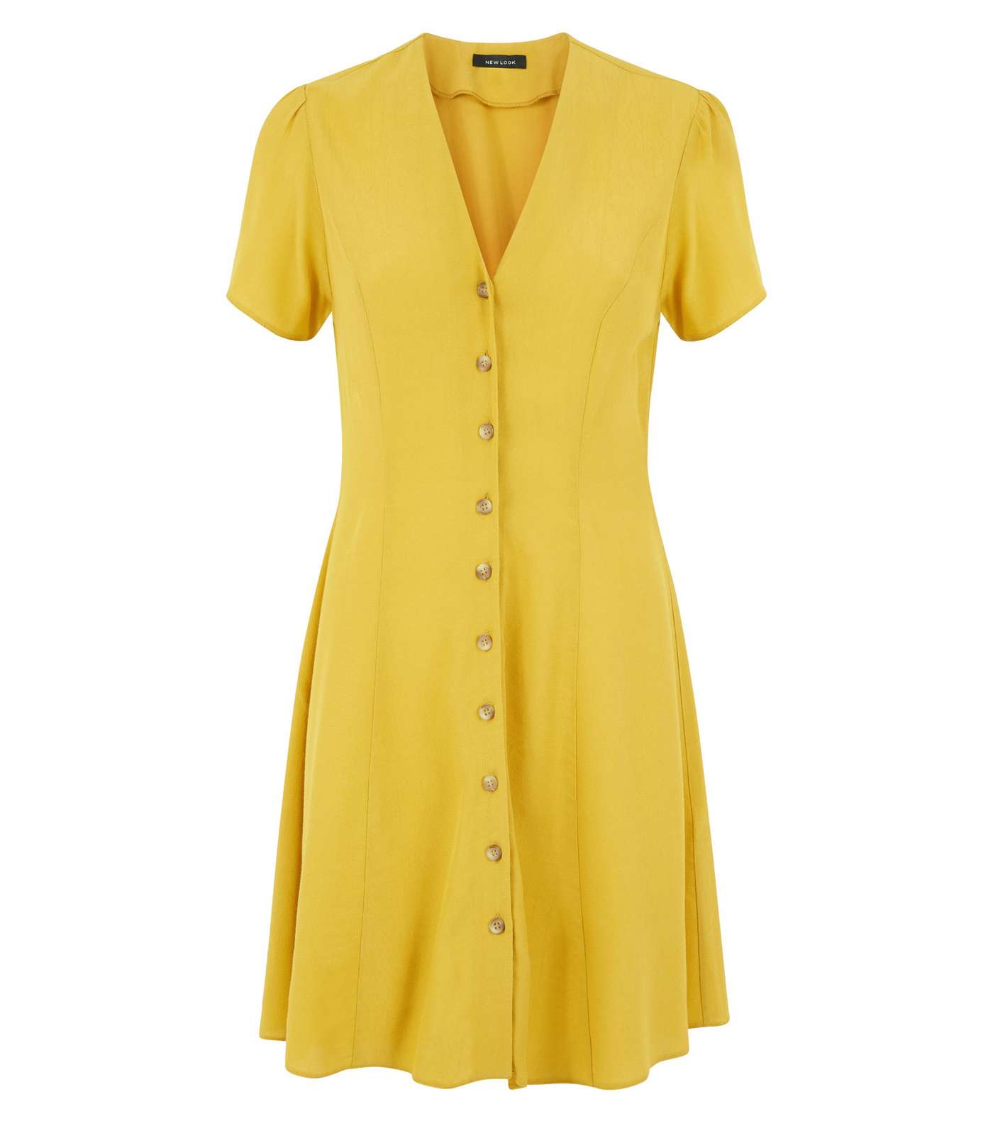 Mustard V Neck Button Front Tea Dress Image 4