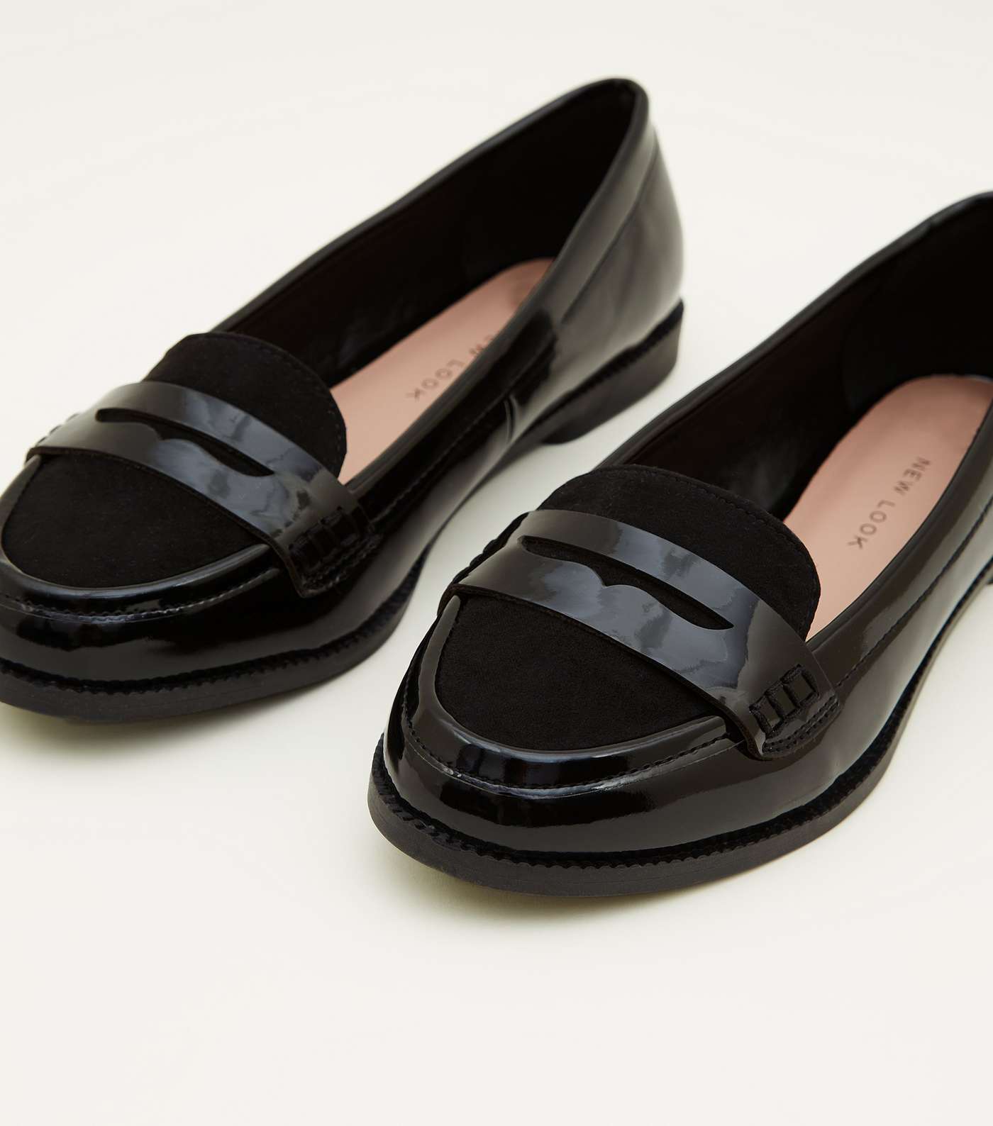 Girls Black Patent Suedette Trim Loafers Image 3