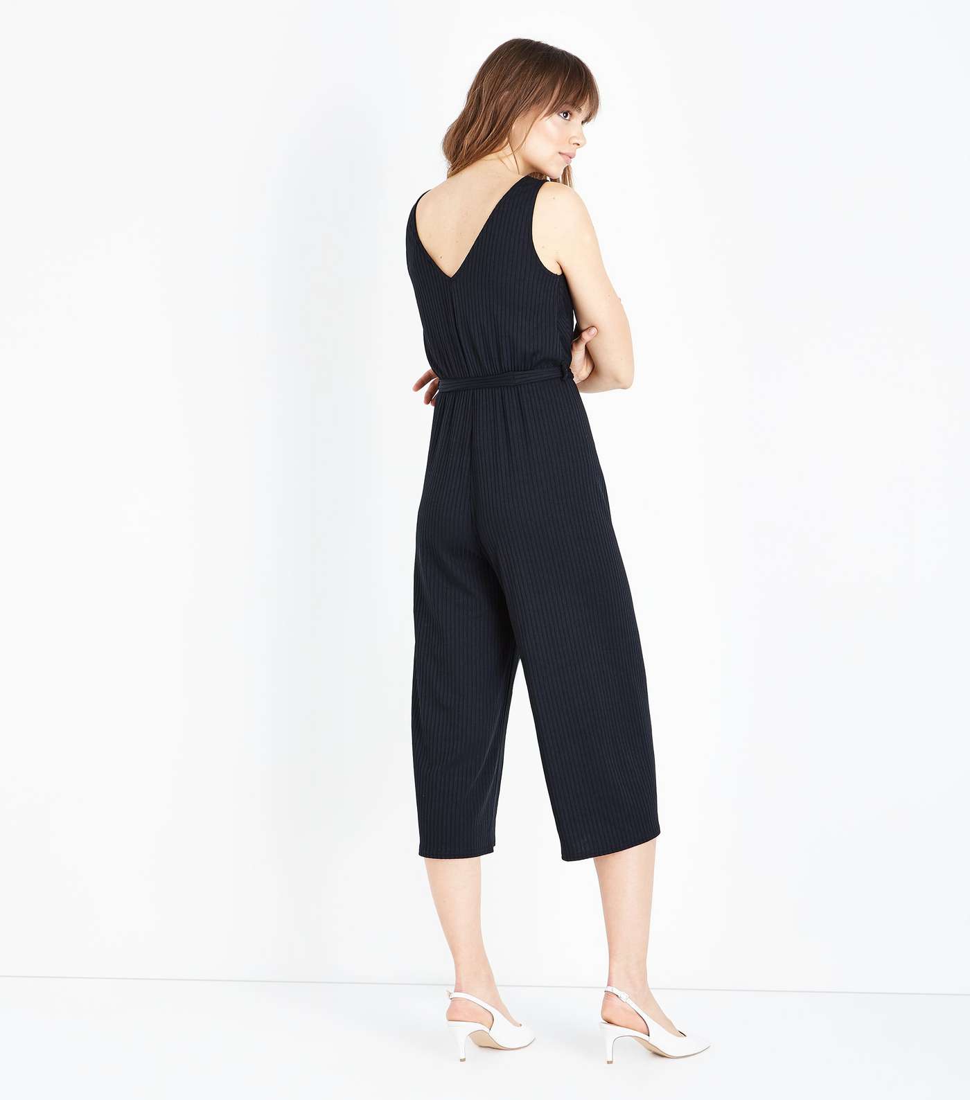 Black Ribbed Sleeveless Jersey Culotte Jumpsuit  Image 2