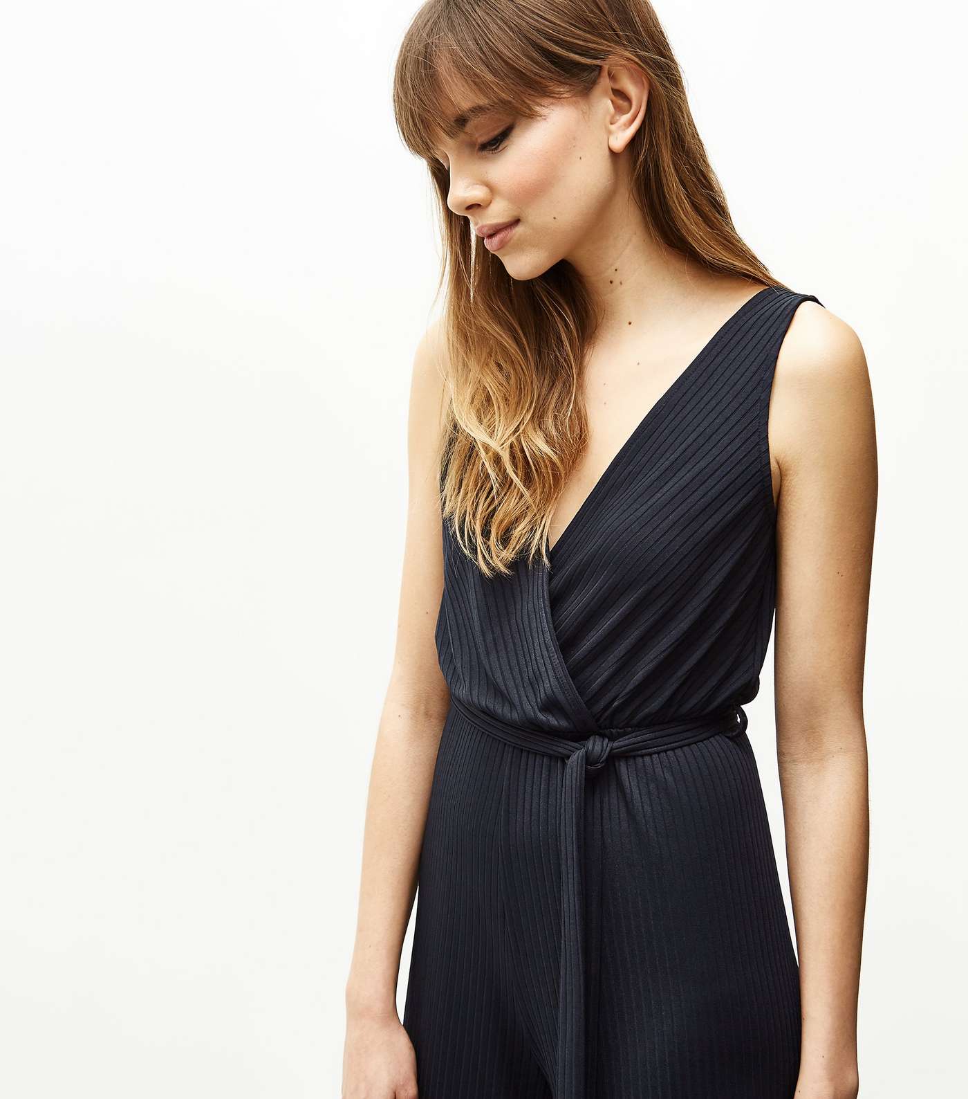 Black Ribbed Sleeveless Jersey Culotte Jumpsuit  Image 4