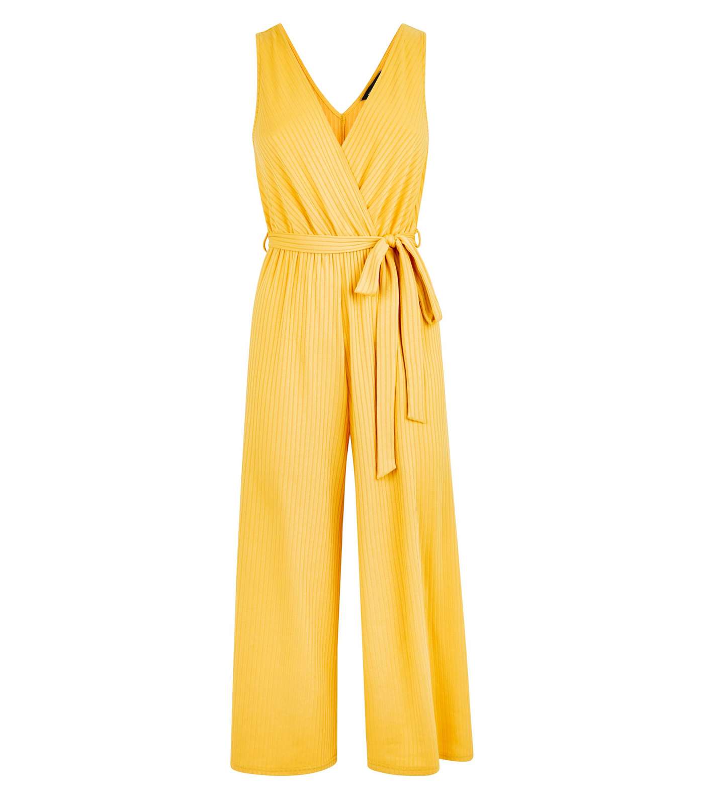 Mustard Ribbed Sleeveless Jersey Culotte Jumpsuit Image 4
