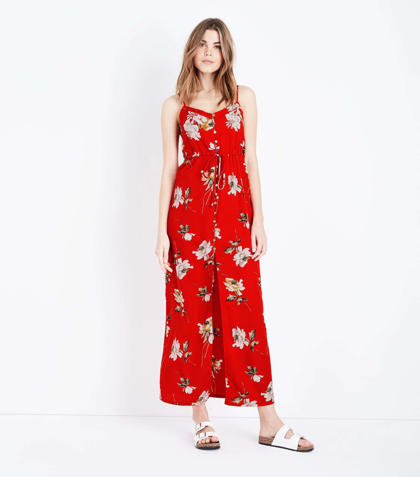 Cameo Rose Red Floral Print Button Front Maxi Dress 