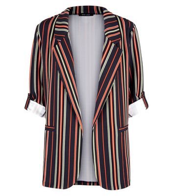 Andongnywell Striped Leisure Blazers Jacket Striped coat zipper cardigan color block vertical stripes coat Multicolor 12,Large