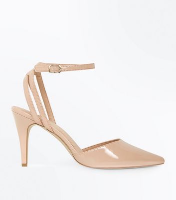 Nude Patent Strappy Back Pointed Heels 