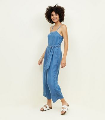 square neck denim jumpsuit