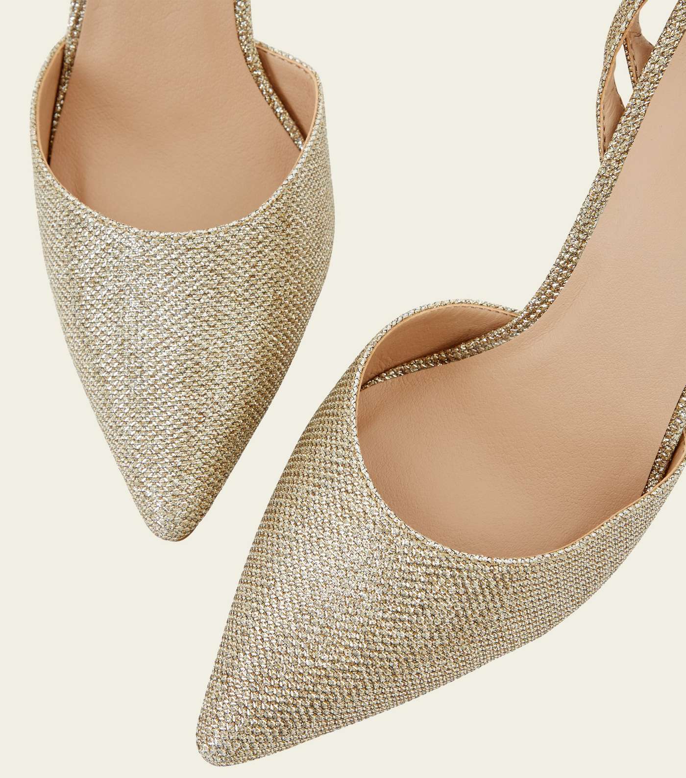 Gold Glitter Two Part Pointed Stiletto Heels Image 4