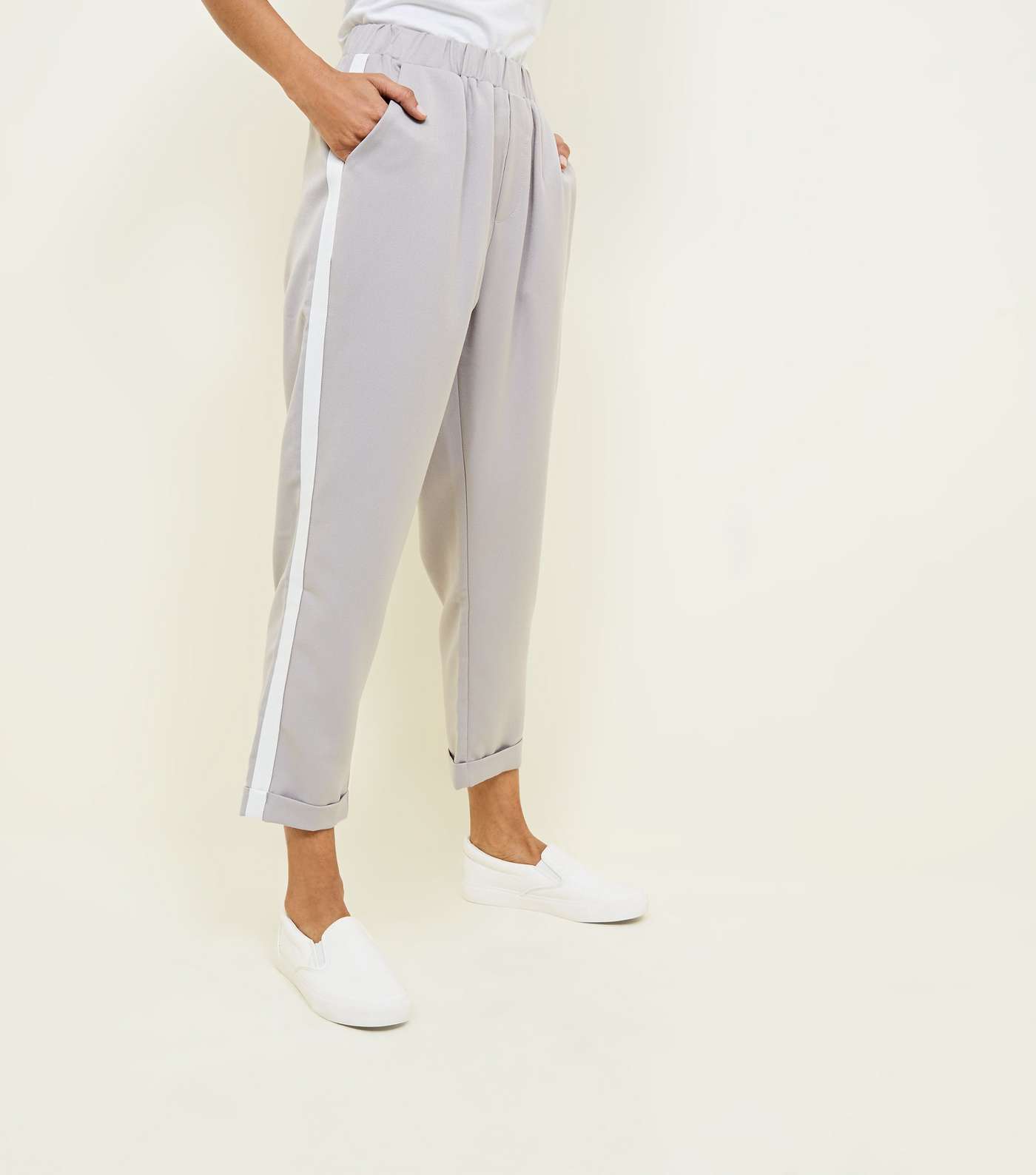 Petite Grey Side Stripe Tapered Trousers  Image 2