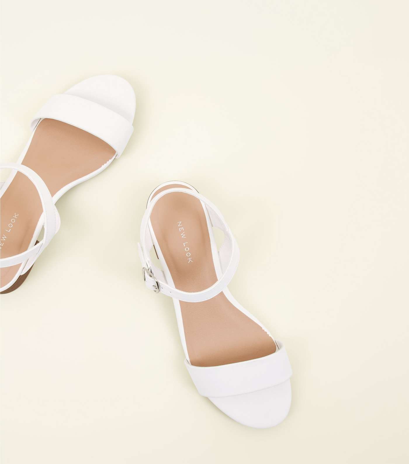 White Leather-Look Low Block Heel Sandals Image 3
