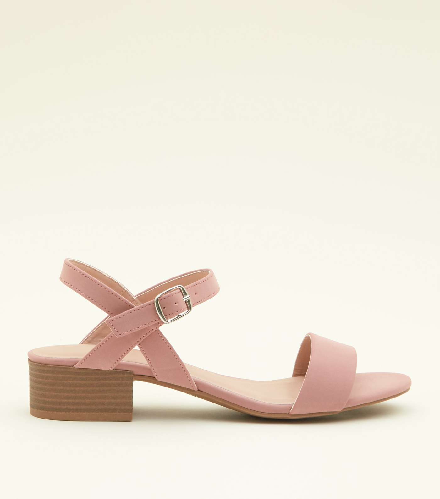 Pink Leather-Look Low Block Heel Sandals