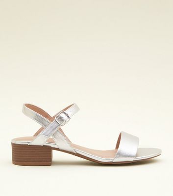 Low block heel store silver