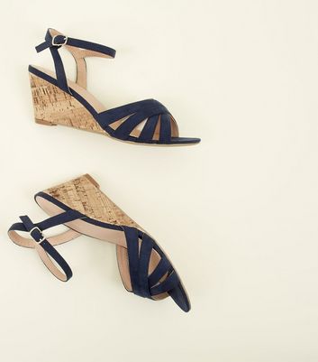 navy cork wedges