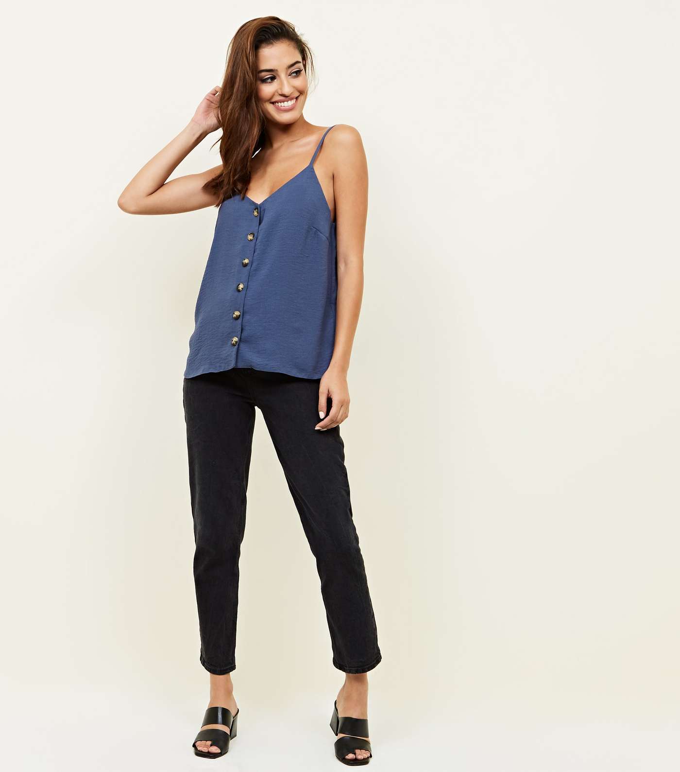 Navy Button Front Cami Image 2