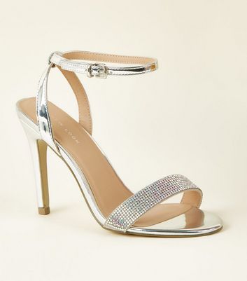 Silver Diamanté Strap Stiletto Sandals 