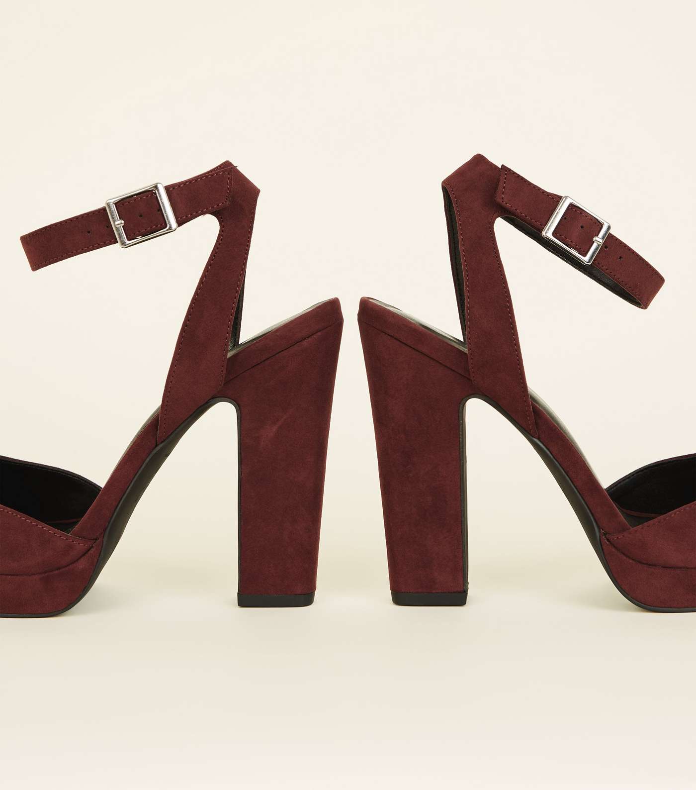 Dark Red Suedette Square Peep Toe Platform Sandals Image 3