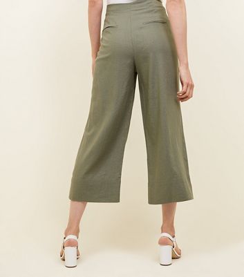 Khaki Linen-Look Cropped Trousers | New 