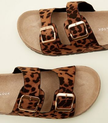 leopard double strap sandals