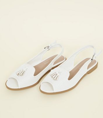 white peep toe flat shoes