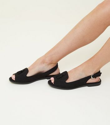 black peep toe flats