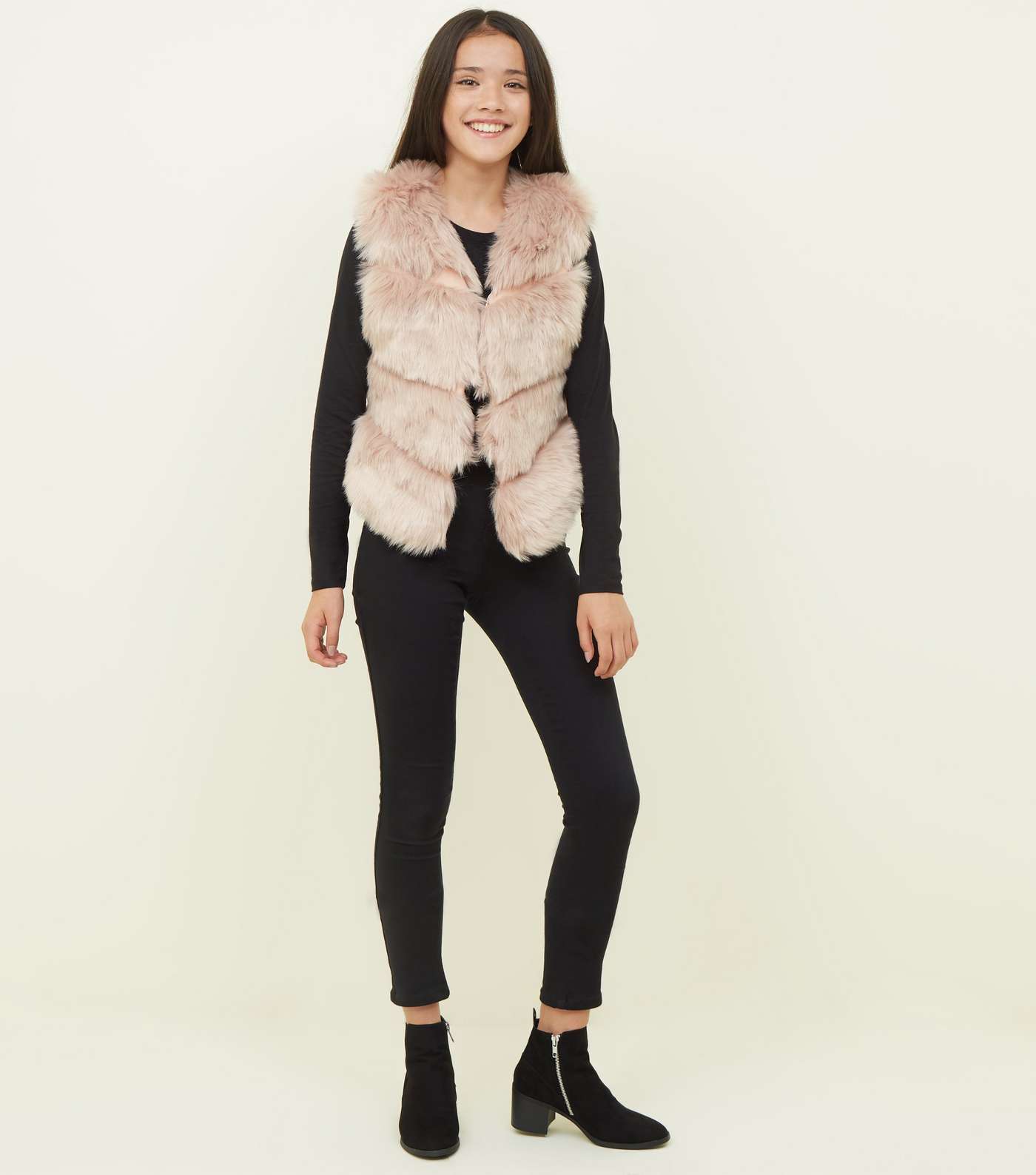 Girls Pale Pink Chevron Pelted Faux Fur Gilet Image 2