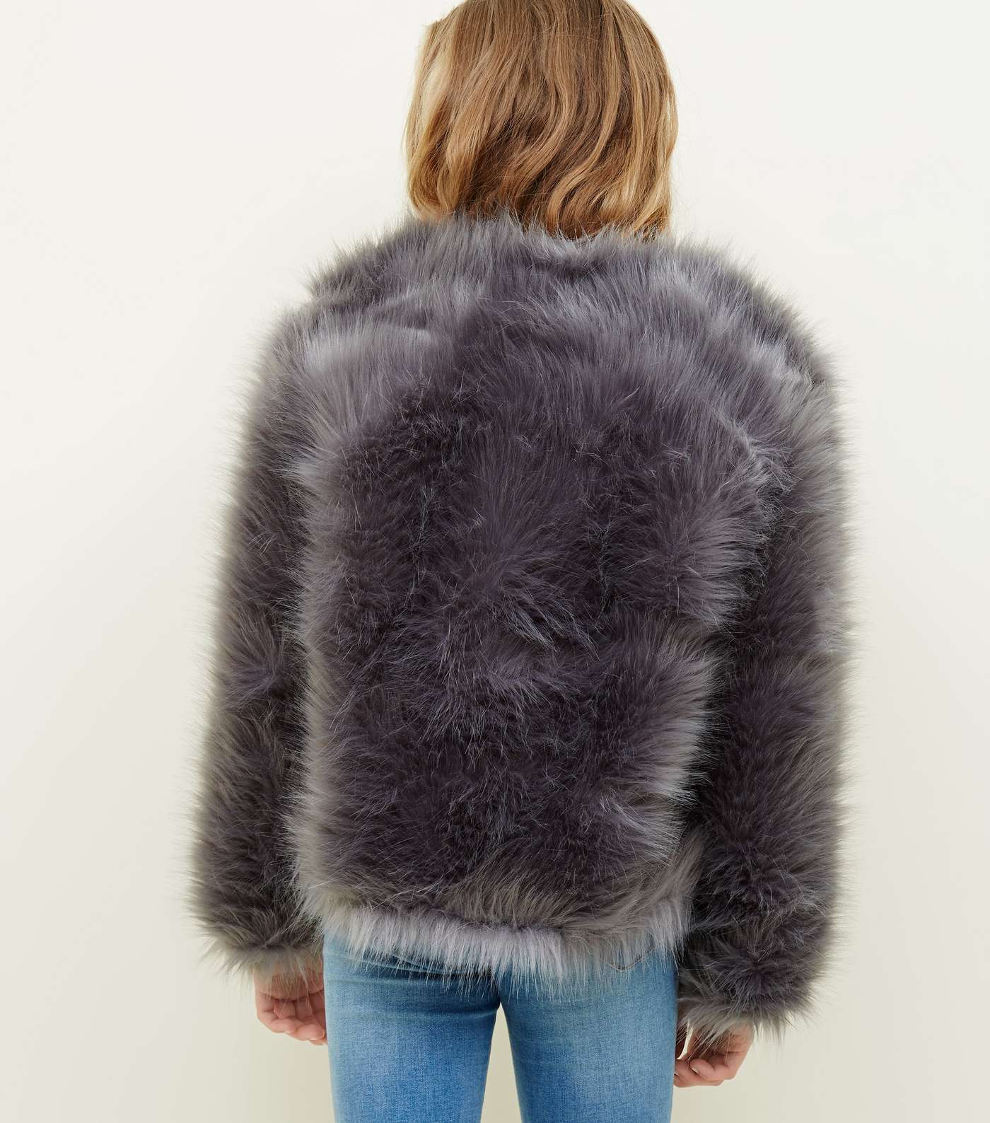 Girls Grey Faux Fur Jacket  Image 3