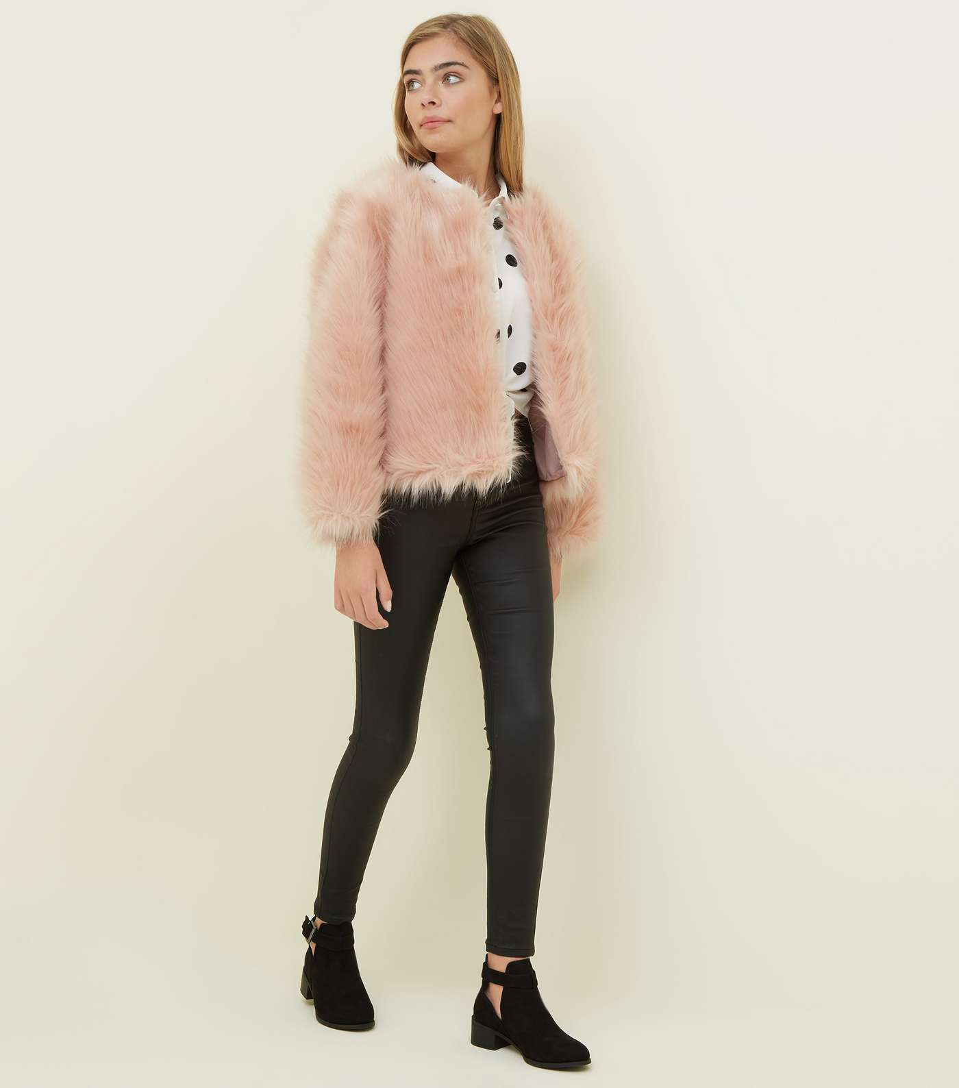 Girls Bright Pink Faux Fur Jacket  Image 2