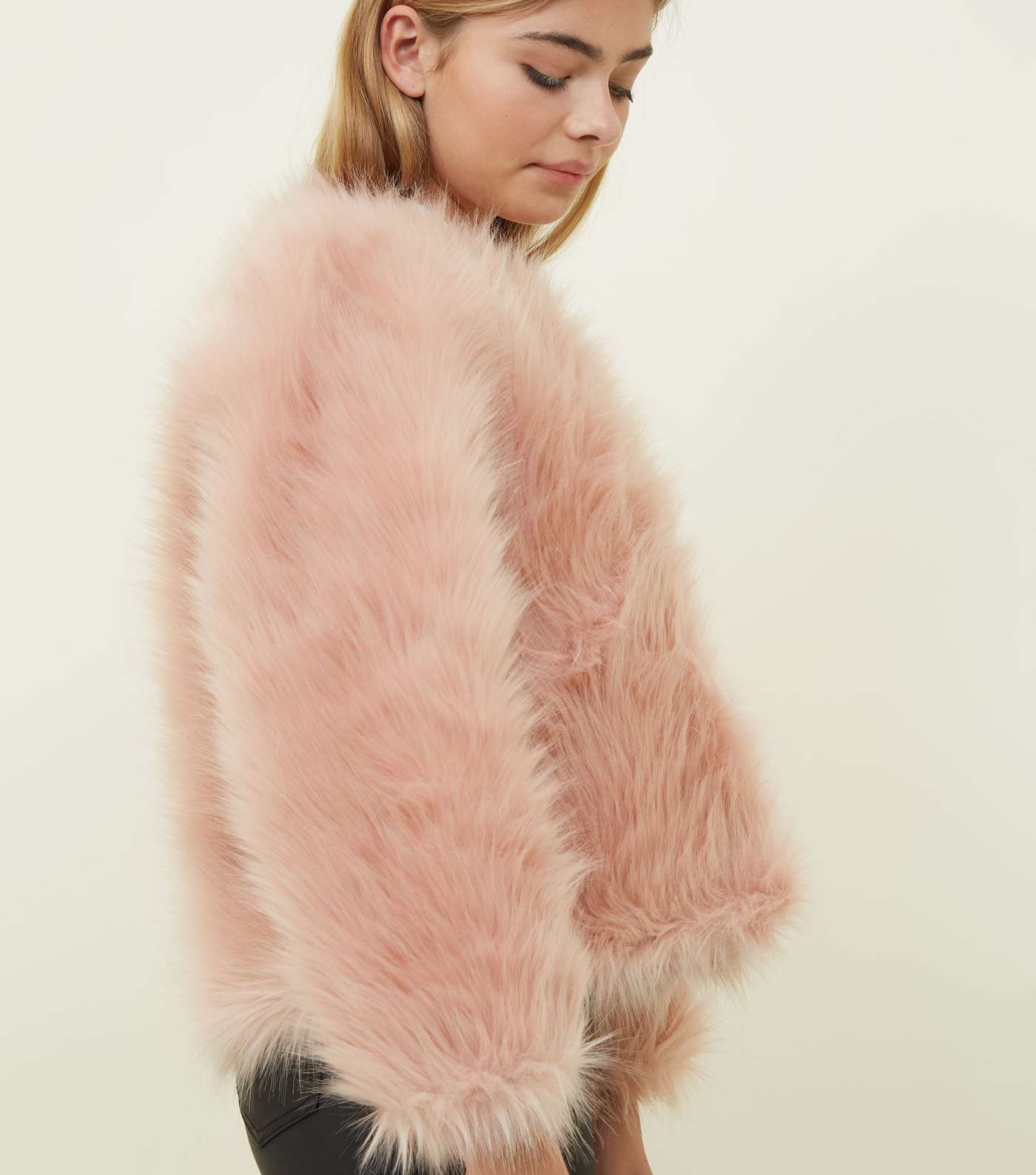 Girls Bright Pink Faux Fur Jacket  Image 6