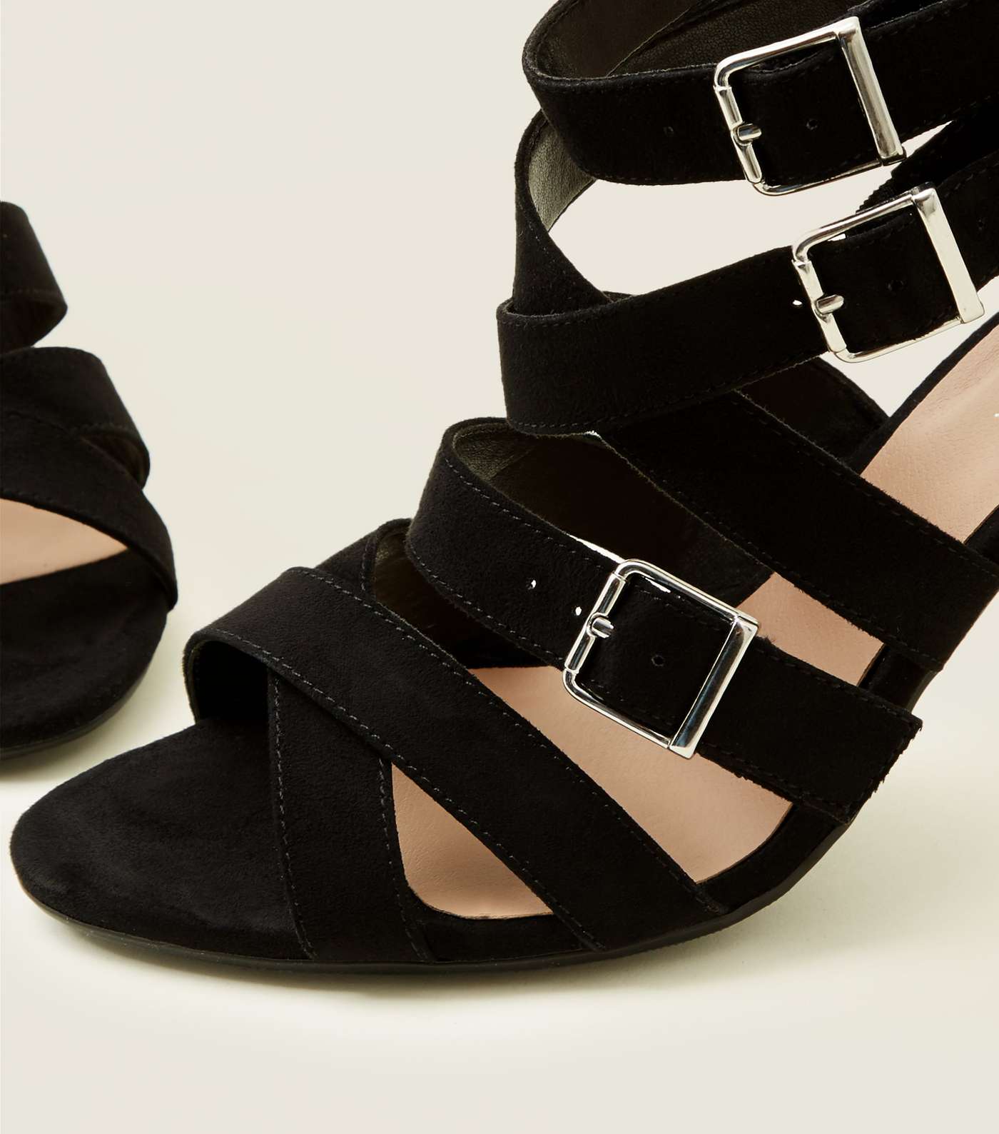 Wide Fit Black Suedette Strappy Heeled Sandals Image 3